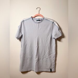 Perry Ellis Pale Blue Short-Sleeve Crewneck Tee with Shoulder Stripes